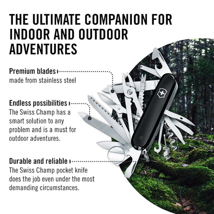 Victorinox Swiss Army Pocket Knife Swiss Champ with 33 Functions, Black