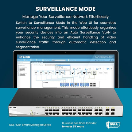 D-Link DGS-1210-10 10-Port Gigabit Smart Managed Switch with 2 SFP ports, Surveillance Mode Interface, Fibre Uplink Ports, Enhanced Layer 2 Management