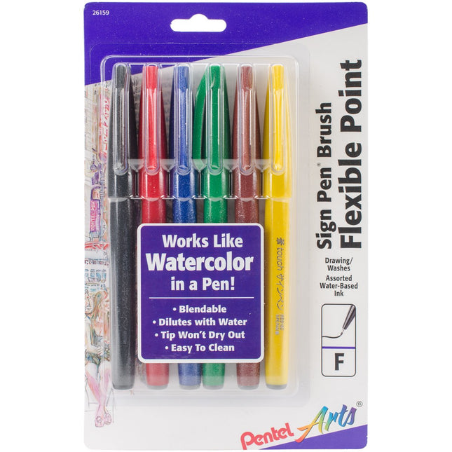 Pentel Arts Sign Pen Touch, Fude Brush Tip, Assort