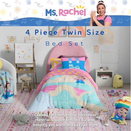 Franco Ms. Rachel Educational Adventures Kids Bedding Super Soft Microfiber Comforter and Sheet Set, 4 Piece Twin Size, (Officially Licensed Product)