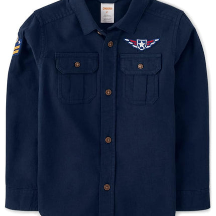 Gymboree Boys' and Toddler Long Sleeve Button Up Shirts, Navy Narrows, 18-24 Months