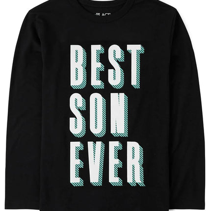The Children's Place T-shirt à manches longues pour garçon avec motif « Best Son Ever », noir, taille XL