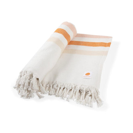 BEACH STATE Couverture de plage Oceanside, 168 x 203 cm, Couverture de pique-nique premium 100 % coton, Serviette de plage surdimensionnée avec franges, Accessoires de plage bohème (Sunset Stripe)