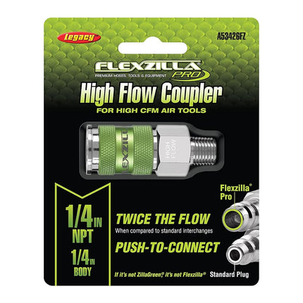 Flexzilla A53426FZ Pro High Flow Coupler, Body, 1/4" MNPT, Silver, 1 Pack