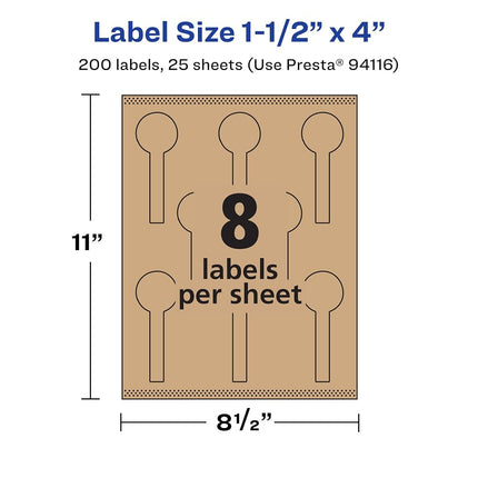 Avery Kraft Brown Lollipop Labels with Sure Feed, 1.5" x 4", 200 Kraft Brown Labels, Print-to-The-Edge, Laser/Inkjet Printable Labels