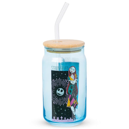 Silver Buffalo Nightmare Before Christmas Sally Starry Eyed 16oz Glass Tumbler with Bamboo Lid and Glass Straw