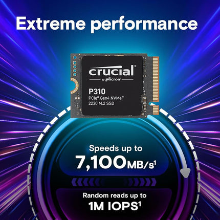 Crucial P310 SSD 1TB M.2 2230 NVMe PCIe Gen4, Up to 7,100 MB/s, Compatible with Steam Deck, ASUS ROG Ally, MSI Claw & Microsoft Surface, Solid State Drive - CT1000P310SSD2
