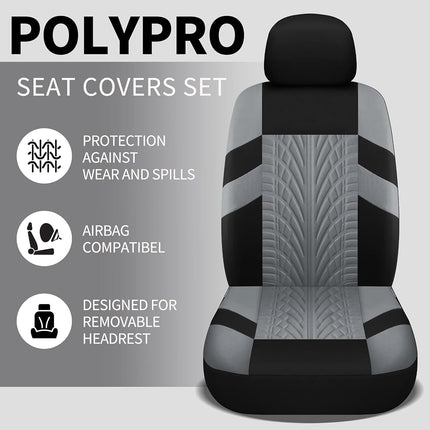 VarCozy Car Seat Covers Full Set, Front Seat Covers And Split Rear Bench Seat Covers For Car, Universal Cloth Seat Covers for SUV, Sedan, Van, Automotive Interior Covers, Airbag Compatible, Black&Grey