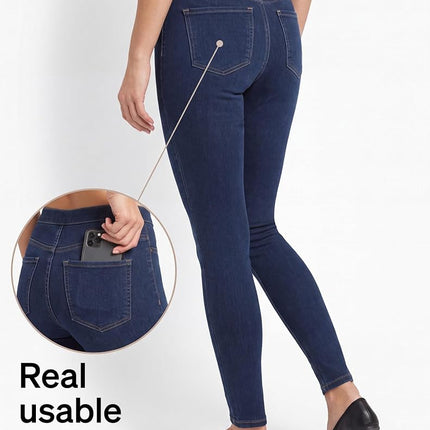 Legging en jean classique No Nonsense pour femme, Jegging pour femme avec de vraies poches arrière, Jean extensible taille haute, Denim foncé, 2X
