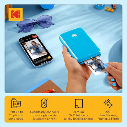 KODAK Step Instant Smartphone Photo Printer, Portable Mini Color Wireless Mobile Printer, Zink 2x3” (5.1x7.5 cm) Sticky-Back Photos, Bluetooth Compatible with iOS & Android Devices, Editing App, Blue
