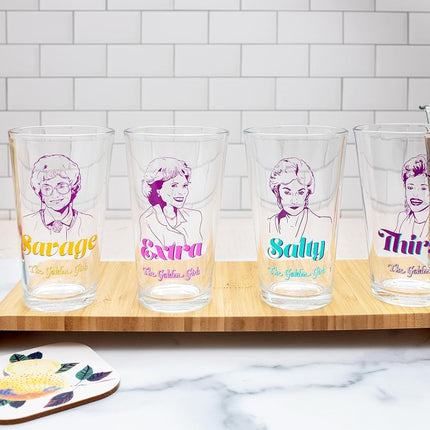 Silver Buffalo Golden Girls Line Art Salty Thirsty Extra Savage 4pc Pint Glass Set, 16 Ounces