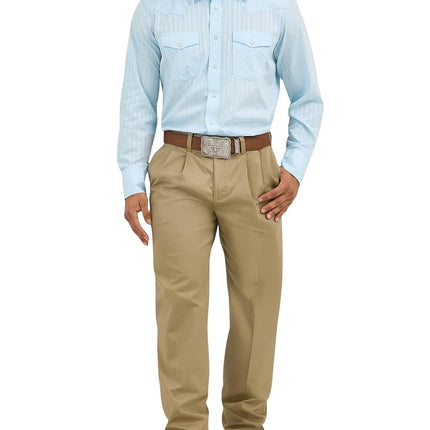 Wrangler Men's Pleated Front Casual Pant, Khaki, 40W x 30L