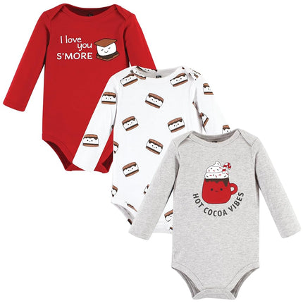 Hudson Baby Unisex Baby Cotton Long-Sleeve Bodysuits, Hot Cocoa Vibes, 0-3 Months, Hot Cocoa Vibes, 0-3 Months