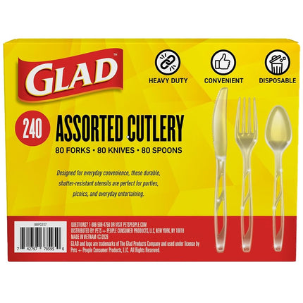 Glad Clear Disposable Cutlery Set, Forks Knives and Spoons, 240 Count