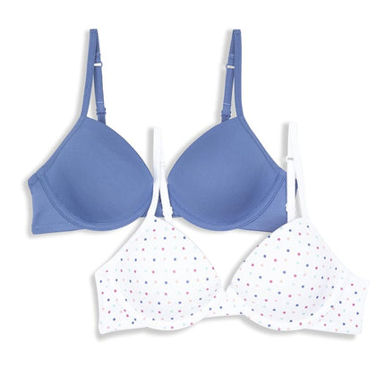 Sujetador con aros moldeados grande Hanes para niñas (paquete de 2), estampado de puntos múltiples/azul mágico, (38) A