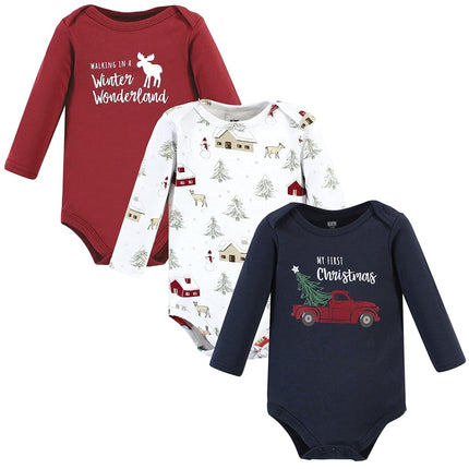 Hudson Baby unisex-baby Cotton Long-sleeve Bodysuits, Boy Holiday Village, 6-9 Months