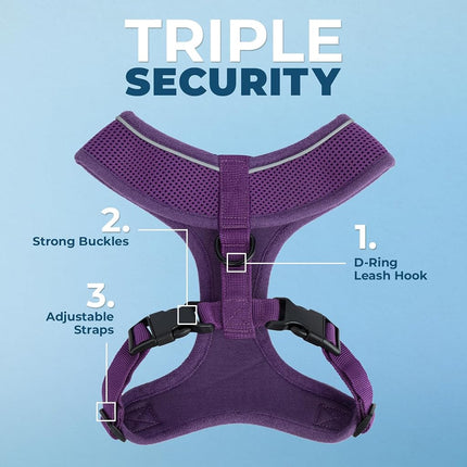 Aerolite No Pull Mesh Dog Harness with Lightweight, Soft, Breathable Chest Coverage, Reflective Stitching, and Adjustable Straps for Walking, Running, Training, Heavy Duty and Durable - Purple, XS