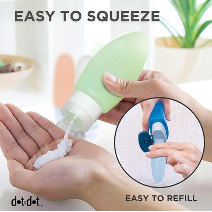Dot&Dot 4 bouteilles de voyage anti-fuite - flacons de 3 oz pour articles de toilette format voyage avec sac de toilette conforme aux normes de la TSA