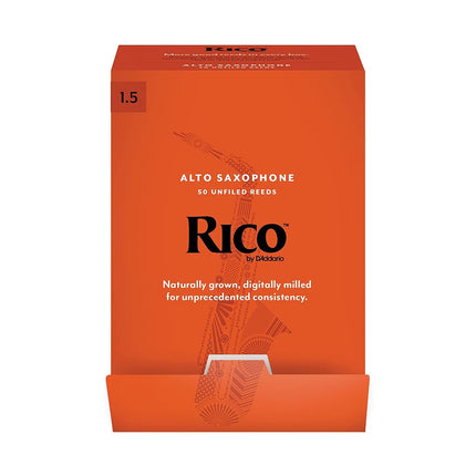 Cañas para saxofón alto D'Addario Rico, fuerza 1.5, paquete de 50 selladas