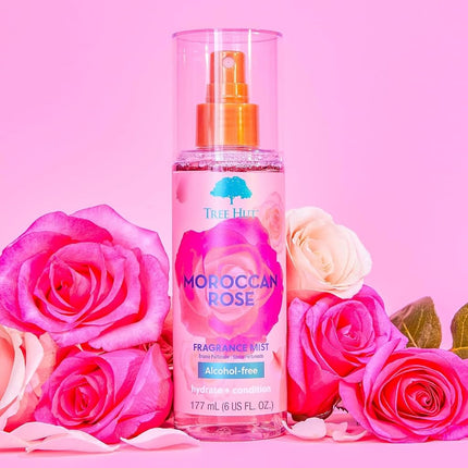 Tree Hut Moroccan Rose Hair & Body Mist, Hydrating & Alcohol-Free Body Spray, Fragrance with Bergamot, Tea Rose & Amber Notes, Alcohol-Free Formula, Versatile Body Spray, 6 Fl Oz.