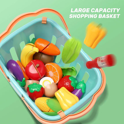 CUTE STONE 40PCS Kitchen Play Toy with Cookware Playset, Electronic Induction Cooktop, Cooking Utensils, Toy Cutlery, Cut Play Food, Shopping Basket - Unisex Kids' Learning Gift