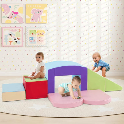 OLAKIDS Climbing Toys for Toddlers, 6 Piece Indoor Baby Foam Blocks Soft Play Set with PU Leather, Kids Climb and Crawl Sliding Activity Structure Gym Playground Climber