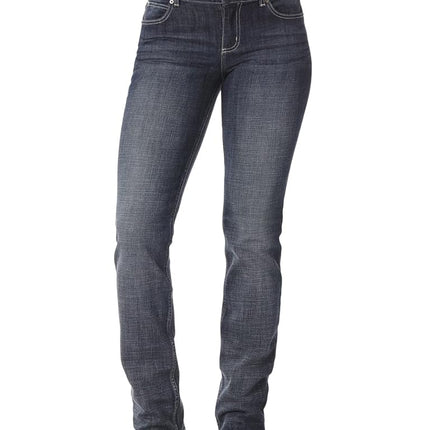 Wrangler Women's Western Mid Rise Stretch Straight Leg Jean, Dark Indigo, 11-30