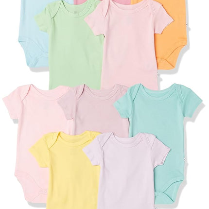 Honestbaby 10-Pack Short Sleeve Bodysuits One-Piece 100% Organic Cotton for Infant Baby Boys, Girls, Unisex, Rainbow Girl, Preemie