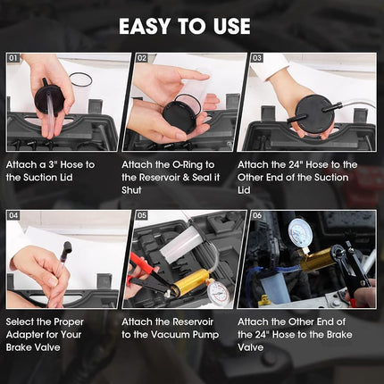 Torin ATRHS-A1998AB 16 Piece Brake Bleeder Kit + Hand held Vacuum Gauge Pump Test Set (2 in 1) with Sponge Protected Case, Adapters: Apply to Bike, Motorcycle, Car and Truck