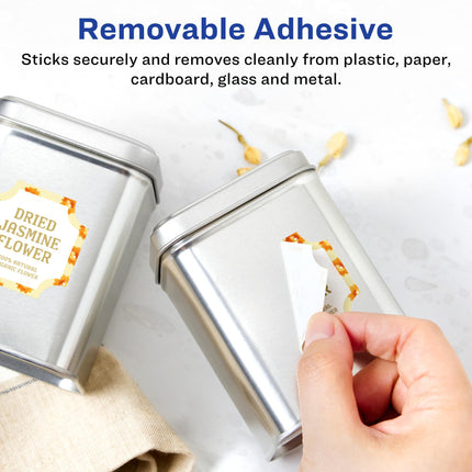 Avery Matte White Removable Square Scalloped Labels with Sure Feed Technology, Print-to-The-Edge, 1-5/8" x 1-5/8", 2,000 Removable Labels, Laser/Inkjet Printable Labels