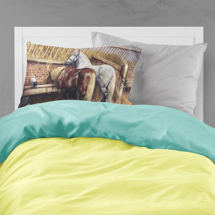 Caroline's Treasures BDBA0135PILLOWCASE Horses Eating with The Chickens Fabric Standard Pillowcase, Standard, Multicolor