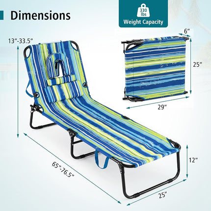 GYMAX Tanning Chair, 330lbs Beach Lounge Chair with Face Hole