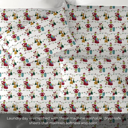 Grinch by Dr. Seuss Holiday & Christmas Bedding Super Soft 100% Cotton Flannel Sheet Set, Queen, (Officially Licensed Product) by Franco
