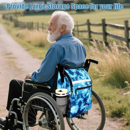 ZHCHG Wheelchair Bags, Wheelchair Backpack with Cup Holder, Wheelchair Bags to Hang on Back, Electric Wheel Chair Accessories, Large Storage Bag for Walker Rollator (Cyan)