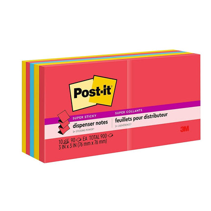 Post-it Super Sticky Dispenser Pop-up Notes, 10 Sticky Note Pads, 3 x 3 in., 2X The Sticking Power, New Year Organization or Second Semester School Supplies, Playful Primaries Collection