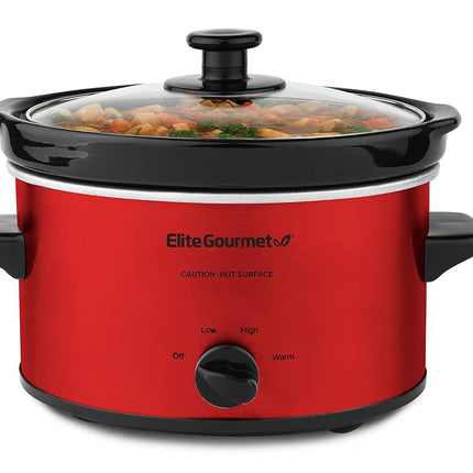 Mijoteuse électrique ovale Elite Gourmet MST-275XR#, température réglable, entrées, sauces, ragoûts et trempettes, couvercle et cocotte en verre lavables au lave-vaisselle (2 litres, rouge)