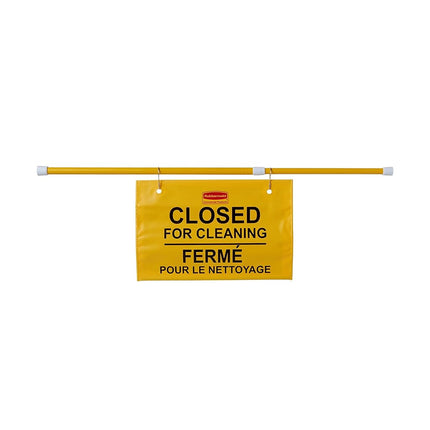 Rubbermaid Commercial Products Multilingual Hanging Doorway Safety Sign | With Extendable Pole | Up to 127 cm, Yellow