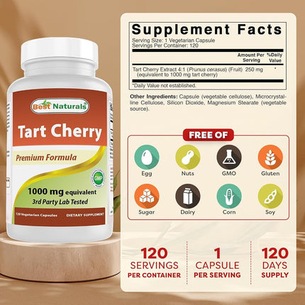 Best Naturals Tart Cherry Extract 1000 mg 120 Capsules (120 Count (Pack of 2))