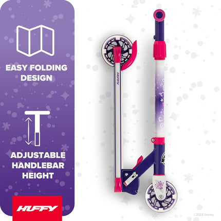 Huffy Disney Princess Light Up Inline Scooter for Girls, Ideal for Ages 5+ Years Old, 2-Wheels, Disney Princess Graphics, LED Lights, Foldable, Lightweight, Durable and Safe, Purple