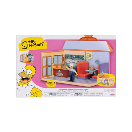 The Simpsons Krusty Burger Playset by Jakks Pacific, Includes 6.35 cm Krusty the Clown Articulated Mini Figurine and Detailed Accessories, Interactive Features