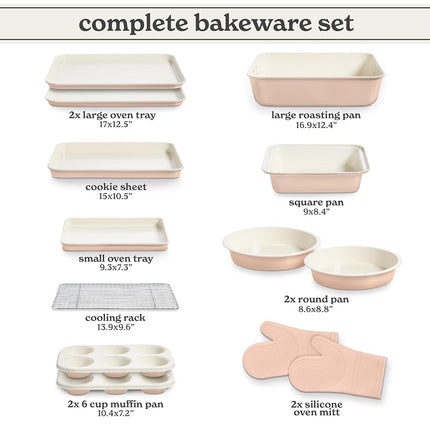 Country Kitchen Nonstick Stackable Bakeware Set - Deluxe Heavy Duty, Durable, Easy Release Baking Set, Taupe, 13 Pcs with Handles