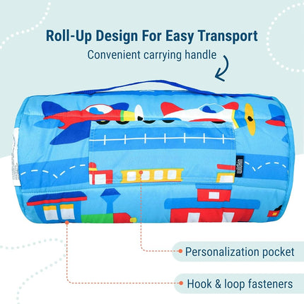 Wildkin Microfiber Nap Mat with Pillow for Toddler Boys and Girls,Ideal for Daycare and Preschool,Measures 50 x 1.5 x 20 Inches,Mom's Choice Award Winner,BPA-Free,Olive Kids(Trains, Planes and Trucks)
