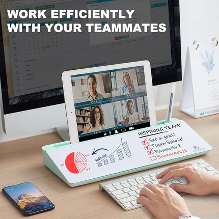 Small Glass Desktop Whiteboard Dry-Erase-Board - Computer Keyboard Stand White Board Surface Pad with Drawer, Desk Organizers with Accessories for Office, Home, School Supplies