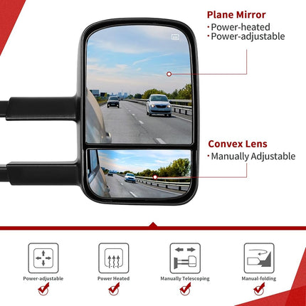YITAMOTOR Towing Mirrors Compatible with 2014-2018 Chevy Silverado GMC Sierra 1500, 2015-2018 Silverado Sierra 2500 HD 3500 HD, Power Control Heated Manually Folding Telescoping Side Mirror Black