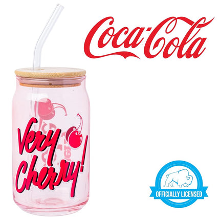 Silver Buffalo Coca-Cola Cherry Coke Very Cherry Glass Jar Tumbler with Bamboo Lid and Plastic Straw, 16 Ounces