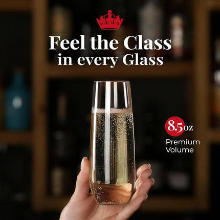 Vivocci Unbreakable Tritan Plastic Stemless Champagne Flutes 8.5 Oz - Reusable Glassware - Ideal for Mimosas, Cocktails & Sparkling Wine - Dishwasher-Safe - Wedding & Birthday Party Glasses - Set of 6