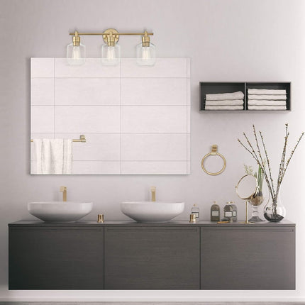 Globe Electric 63000057 3-Piece All-in-One Bathroom Accessory Set, Matte Black, 15" 2-Light Vanity Light, Clear Glass Shades, Toilet Paper Holder, Towel Ring, Bathroom Décor, Home Improvement