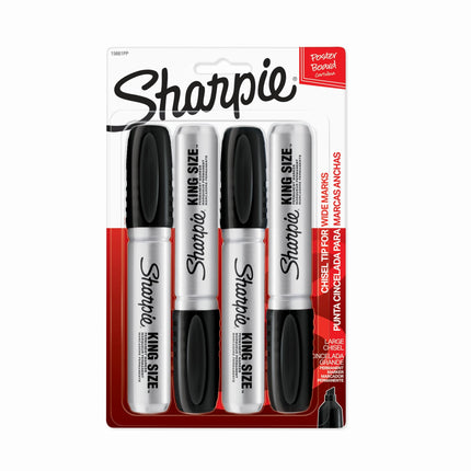 Sharpie King Size Permanent Markers, Black, 4/Pack