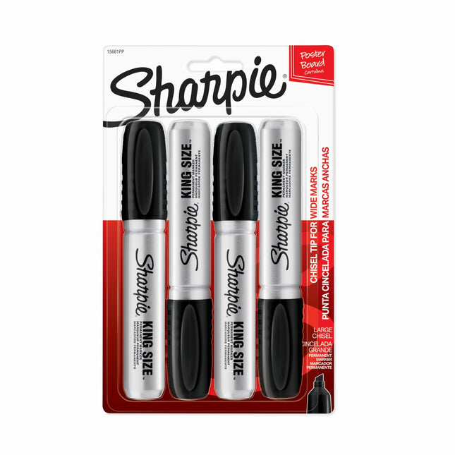 Sharpie King Size Permanent Markers, Black, 4/Pack
