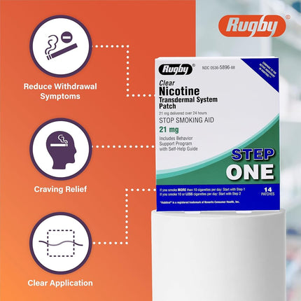 Rugby Clear Nicotine Transdermal System Patch, 21 mg, 14 Count